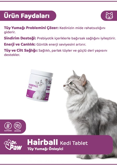 Dr. Paw Hairball Plus Tüy Yumağı Engelleyici Çiğnenebilir Tablet 90 G