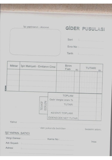 DİLMAN OTOKOPİLİ GİDER PUSULASI 2 NÜSHA 50 YAPRAK