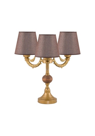 Üçlü Şamdan Masa Lambası Abajur Eskitme Kahverengi Şapkalı Eskitme