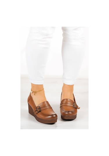 Erkan Saçmacı Taylor Taba Hakiki Deri Dolgu Topuklu Günlük Ayakkabı