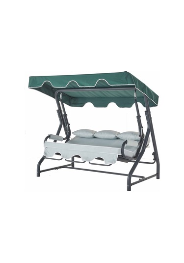 Salvia 3 Kişilik Bahçe Balkon Teras Salıncağı - Yeşil Çizgili Yeşil