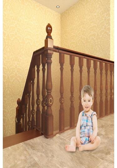 Kahverengi Güvenlik Kapısı Bebek Merdiven Balkon Güvenlik Filesi Evcil Hayvan Filesi 2.35mt X 75cm Çok Renkli