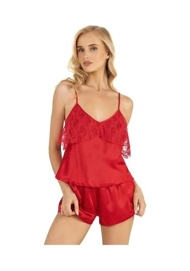 Kırmızı Saten Şort Takımı 9214 Kırmızı