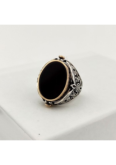 925 Ayar Gümüş Mineli Çift Taraflı Mührü Süleyman Erkek Yüzük Silver