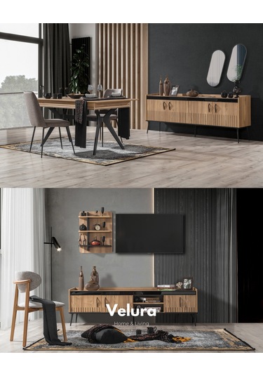 İzgi Yemek Odası Takımı Yemek Masası + 4 Adet Sandalye Ceviz - Siyah