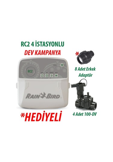 Rain Bird Dış Mekan Rc2-4 İstasyonlu Kontrol Ünitesi + 4 Adet 100dv Vana Seti
