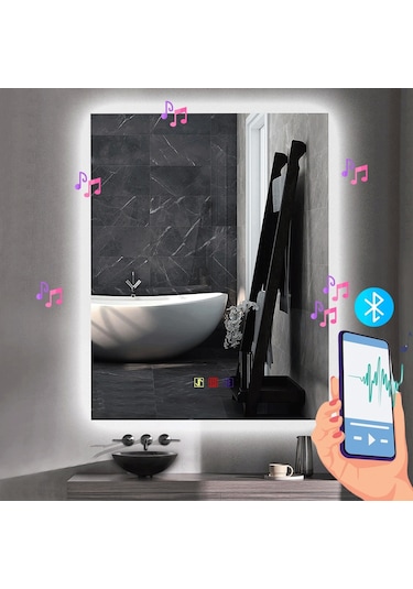 60x80 H Cm Bluetoothlu Buğu Çözücülü Dokunmatik Işıklı Ledli Banyo Aynası