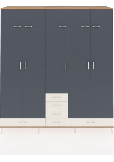 Hyperion Dolap 6 Raflı 6 Çekmeceli 4 Askılı 220x44x243 Çam-antrasit/aytaşı Antrasıt/aytası