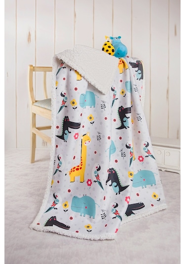 Fluffy Bebek Battaniyesi 80x100 Cm Animal Kundak Puset Çift Taraflı Koyun Tüyü Battaniye