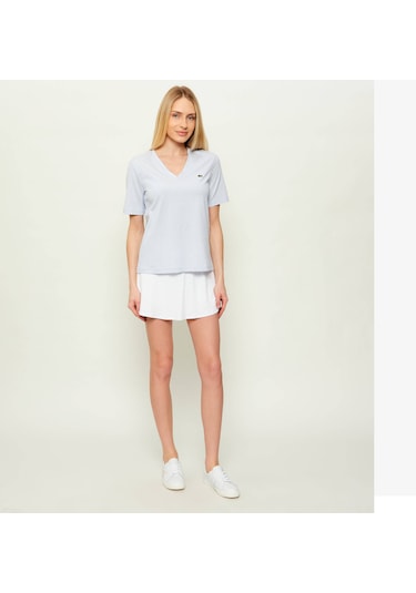 Lacoste V Yaka Organik Pamuk Bayan T-shirt Açık Mavi
