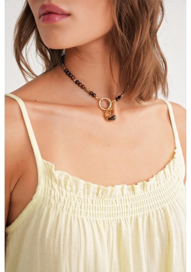 4740 Kadın Askılı Müslin Midi Elbise Sarı Sarı