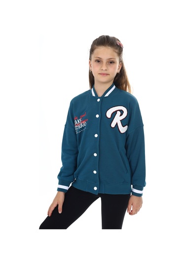 Toontoy Kız Çocuk Baskılı Kolej Hırka Petrol Mavi