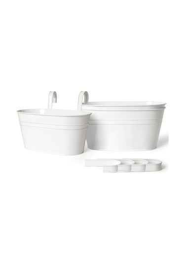 Asılı Çiçek Saksıları, Korkuluk Balkon Bahçe Ev Dekorasyonu İçin Metal Demir Duvar Çiçek Saksıları Beyaz 3 Adet