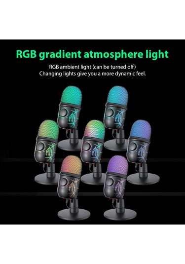 Suofeng Rgb Işık Efektli Profesyonel Usb Mikrofon - Oyun, Kayıt Ve Canlı Yayın İçin Gürültü Azaltma, Sessiz Mod Ve Kulaklık Geri Bildirimi V5 Model