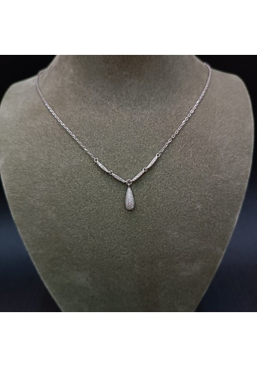 925 Ayar Gümüş Zirkon Taşlı Su Damlası Model Kadın Kolye-şık Tasarım - 42 Cm +5cm Gümüş