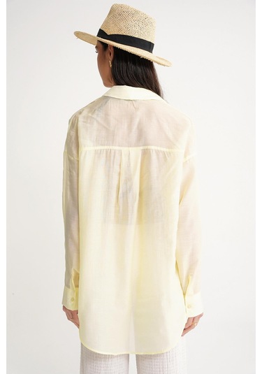 4667 Kadın İnce Oversize Modal Gömlek Sarı Sarı