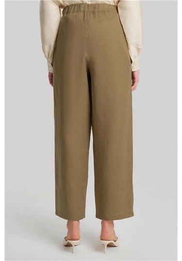 Armine Bol Keten Pantolon 24y2625 Zeytin Yeşil