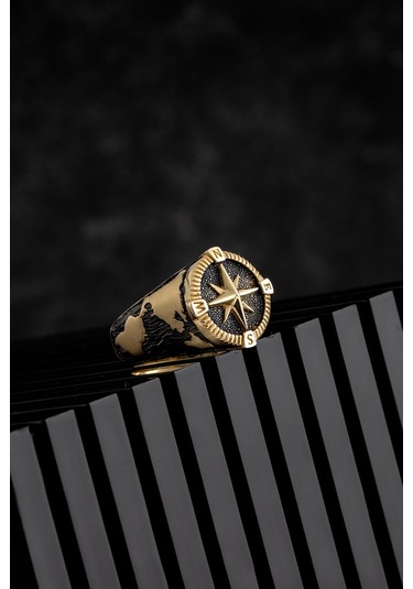 14 Ayar Altın Kabartmalı Tasarım Denizci Pusulası Erkek Yüzüğü (552567256)