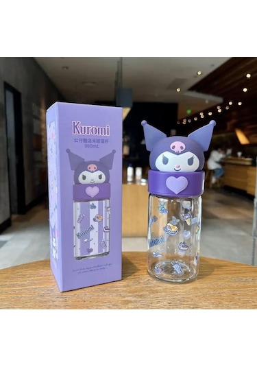 Kuromi Tasarımlı Kapaklı Cam Kupa -1544