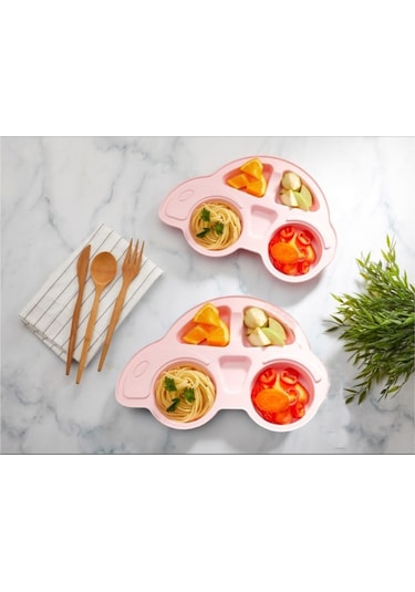 Bayev 2'li Mama Tabağı 2 Adet Pembe Bebek Ve Çocuk Bölmeli Yemek Tabağı