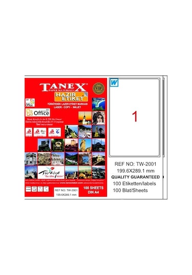 Tanex Tw-2001 199.6X289.1 MM Laser Etiket 100 Ad.