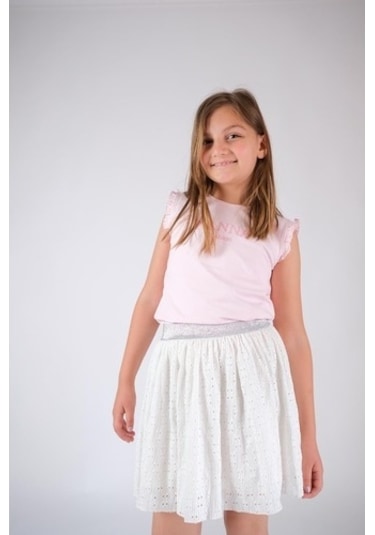 Kolsuz Fırfırlı Pamuklu Tişört Pudra Pembe Nanna Fashion 2022-G-0