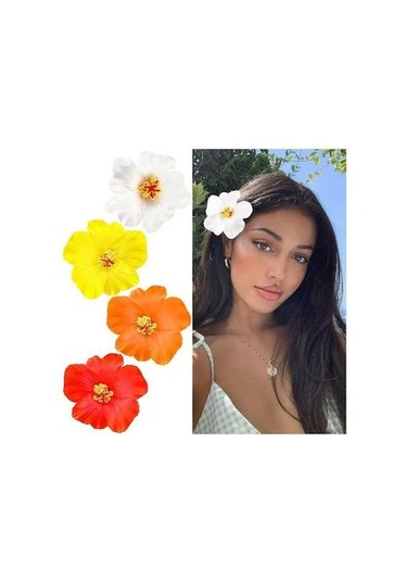 Ulzyvf 4 Adet Hibisküs Desenli Dayanıklı Kanatlı Klip Beyaz Sarı Turuncu Kırmızı 10cm Eva Malzeme