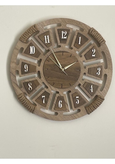 Ümra Lazer Ahşap Dekoratif Hasır Detaylı Duvar Saati 40x40 Cm Sessiz Akar Mekanizma 0000dvs1 Akçaağaç