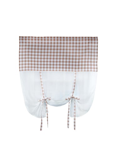 Naturel Potlu Ekose Tül Perde Retro Kahve Rengi