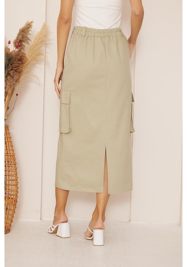 Darlin Moda Haki Gabardin Midi Boy Etek Dm2032 Haki