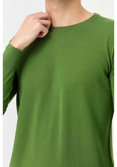 Desen Triko Erkek Basic Sıfır Yaka İnce Triko Kazak 02421603 Açık Yeşil