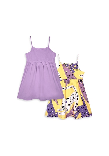 Denokids Muzip Kediler Kız Çocuk 2'li Elbise Çok Renkli