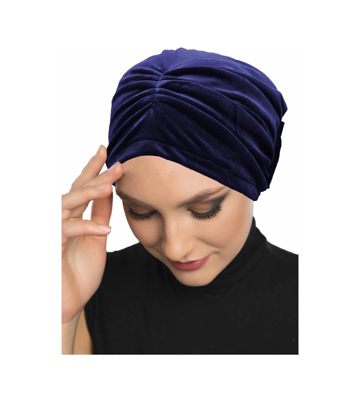 Kadife Fiyonklu Astarlı Lacivert Hazır Türban Tesettür Bone Lacivert