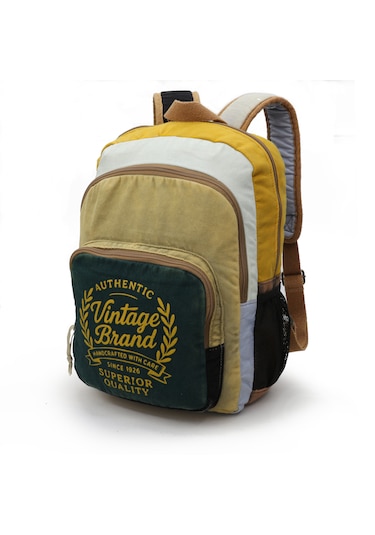 Cappadocia Vintage 4034 Yeşil Krem Kanvas Sırt Okul Çantası