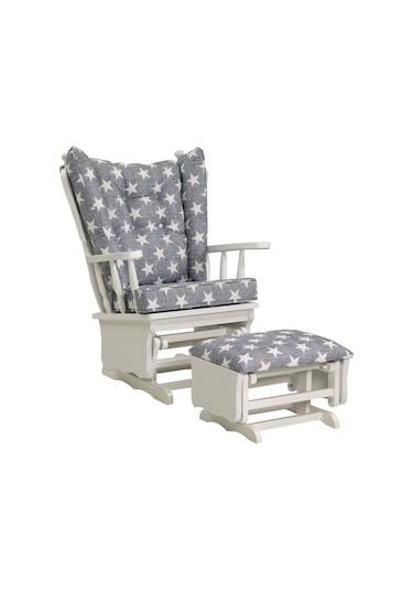 Meltem Kids Sallanır Emzirme Dinlenme Koltuğu Sallanan Sandalye Sallanan Koltuk + Markiz (Beyaz-Yıldız 3050)