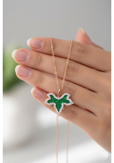 Çekirdekjewelry 925 Ayar Gümüş Çınar Yaprak Kolye Rose