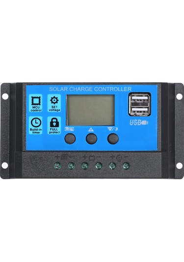 Moveevo 12v/24v Otomatik Uyumlu 10a Güneş Enerji Kontrolörü, 5v 2.5a Usb Çıkışı, Akü Şarj Yöneticisi Mavi