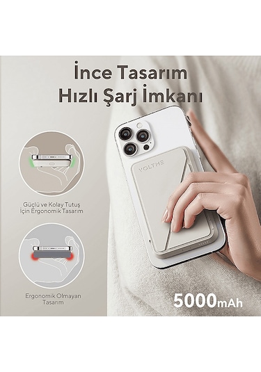Voltme Magpak 5000mah Magsafe Kablosuz 22.5w Taşınabilir Şarj Cihazı Bej Bej