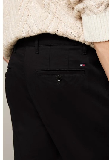 Erkek Denton Saten Düz Paça Chino Pantolon - Siyah Black