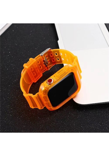 Bileklik Buzul Şeffaf Bileklik 2345. Nesil S8 Entegre S10 Bilekliği 40/41 Mm Tek Parça Kayış Şeffaf Turuncu