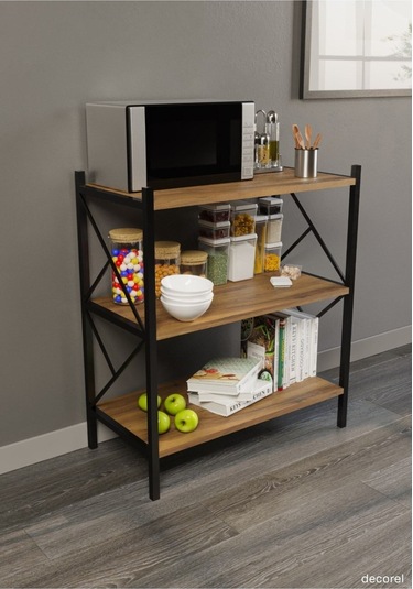 Morpanya Arose Metal Tekli Mutfak Rafı Malzeme Dolabı 3 Raflı Mikrodalga Fırın Rafı Çok Amaçlı Ceviz