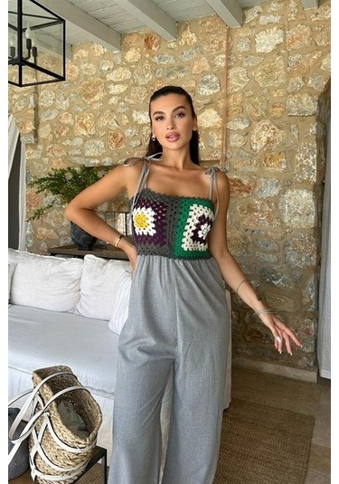 Jasmin Süzüneli Keten Tulum 1280-08 Gri