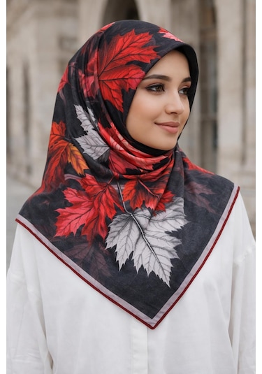 Mono Scarfs Soft Pamuk Eşarp-90 X 90 -06109 Siyah-Kırmızı
