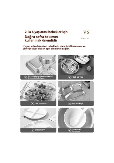 Ev Tipi Düşme Önleyici 304 Paslanmaz Çelik Çocuk Bölme Tepsisi Ahşap