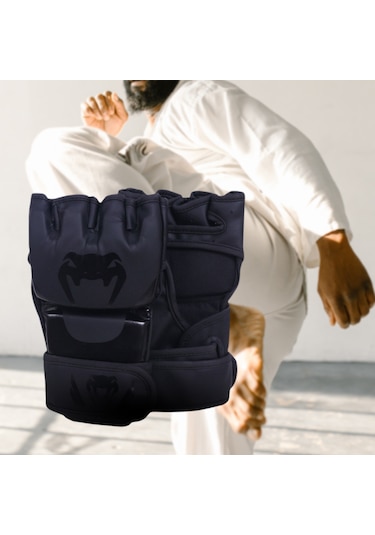 Mma Eldiven Dövüş Eğitim Eldiveni Açık Avuç İçi Boks Eldiveni Bey Siyah
