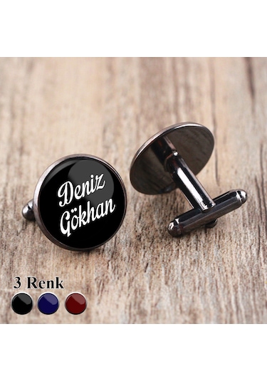 Kol Düğmesi İsimli Siyah Metal Kol Düğmeleri Damatlık Kol Düğmesi N11.302