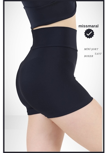 Kadın Lacivert Yüksek Bel Toparlayıcı İç Göstermeyen Boxer Şort Deniz, Havuz & Günlük Kullanım Lacivert