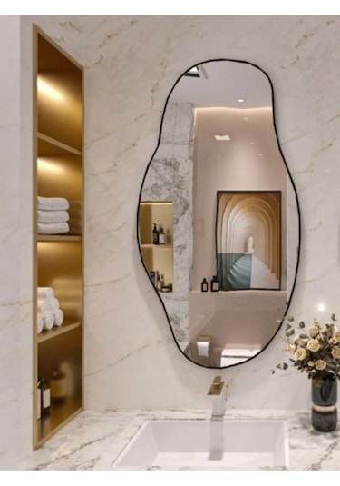 Asimetrik 75x40 Cm Konsol Aynası, Dresuar Aynası, Tuvalet Aynası, Holl Aynası, Banyo Aynası 75 X 40 Siyah