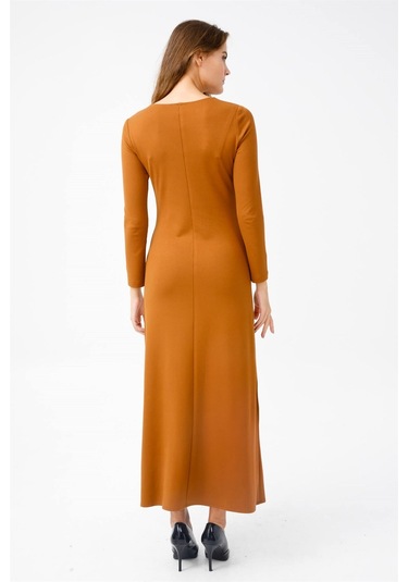 Asimetrik Cıt Cıt Aksesuarlı Elbise Camel-camel Camel