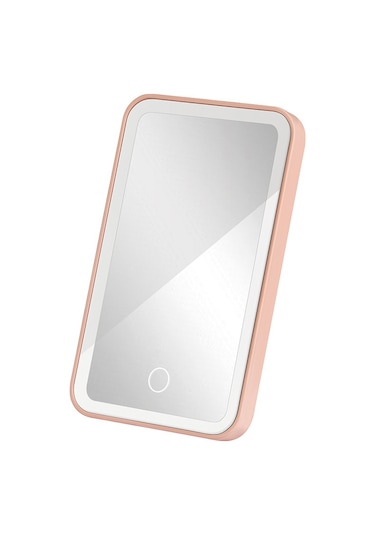 Geeksen Taşınabilir Led Aydınlatmalı Dokunmatik Makyaj Aynası - 3 Işık Modu, 360 Dönebilir, Usb Şarjlı Pembe Kırmızı